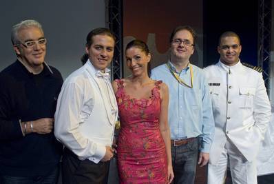 Enzo Capuano, Alekszej Kudrija, Miklósa Erika, Káel Csaba (rendező), Filip Bandzak a főpróbán - (Szerelmi bájital - Müpa) - © theater.hu - Ilovszky  Béla